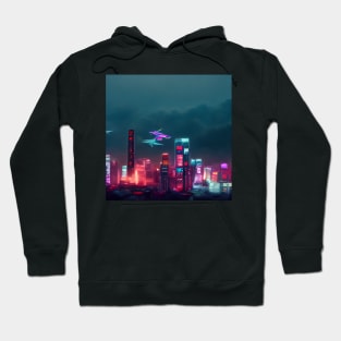 Lo-fi Flight Zone - Cyberpunk Cityscape Skyline Hoodie